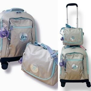 Kipling New Zea 15" Laptop Metallic Rolling Backpack  & Kichirou Lunch Food Bag